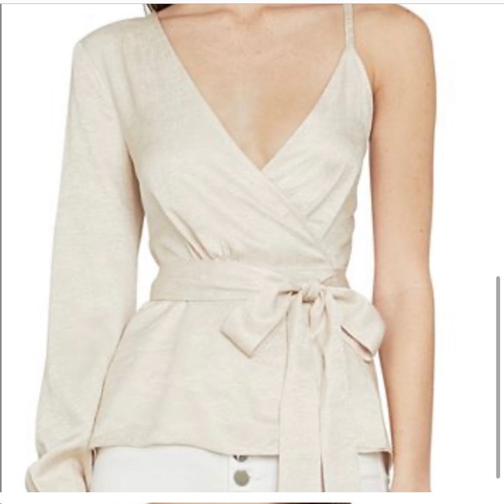 NWT BCBG MAXAZRIA  Silk One Shoulder Single Sleeve Wrap Belted Top